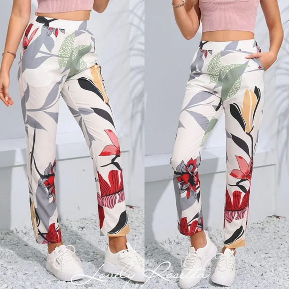 Floral Print Women's Cropped Pants - Picture 1 of 8
